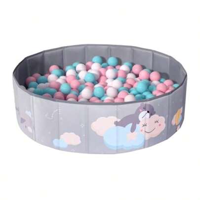 Keezi Ball Pit 100 X 100 X 30cm Foldable Foam Balls Pits Soft Pool Playpen Barrier Ideal Gift Toys For Baby Toddlers Suitable For 3-8 Years Old Grey