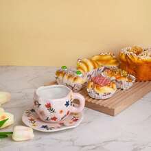 Ceramic Coffee Mug With Saucer Set, Cute Creative Cup Unique Irregular Design For Office And Home, Dishwasher And Microwave , 10 Oz/300 Ml For Latte Tea Milk (Red Heart) - 花的 - 查看 8