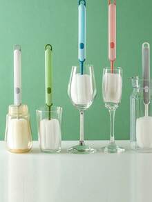 Replaceable Sponge Cup Brush, Detachable Cleaning Brush, Long Handle Cup Tea Stain Remover Bottle Brush - Multicolor - View 1