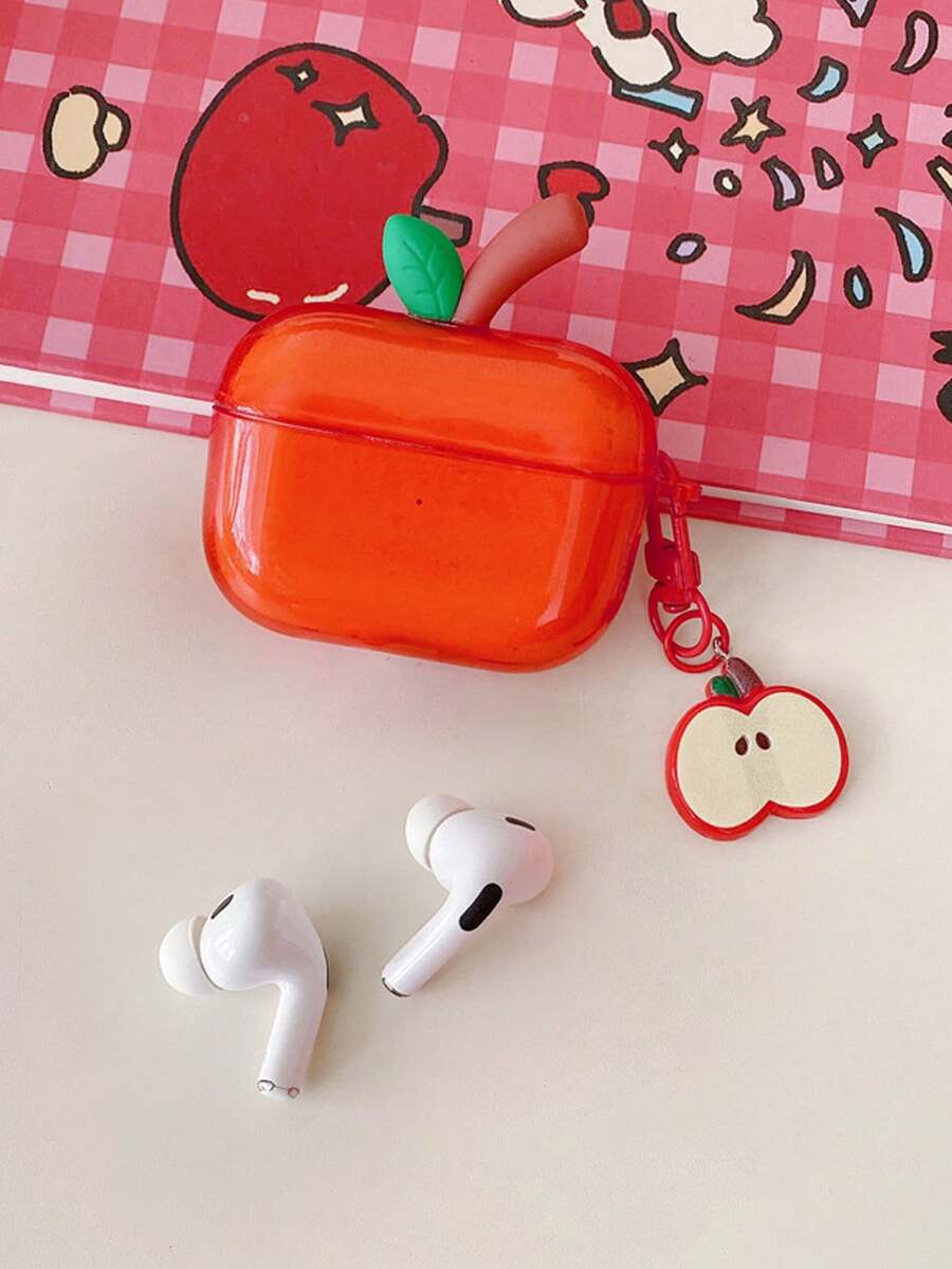 Translucent Cute 3D Apple Bluetooth Earphone Case, Creative Apple 4 Wireless Earphone Protective Cover With Pendant - Multicolor - View 1