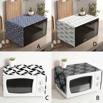 1pc Geometric Pattern Microwave Oven Dust Cover, Decorative Dust Cover, Flat Printing, Linen Material, Non-Waterproof, With Side Pocket, Home Decor, Appliance Protection Decor, Easy To Use And Clean
