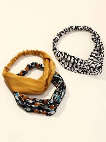 3pcs Ladies' Hair Accessories, Simple Fresh Style Fabric Cross Printed Headband For Daily Use Turban Headband Sweatband, School Stuff, College, Headbands Fall Winter Hair Band For Vacation Outfits Woman Elegant Scarf Women Bandana Soft Headwrap - Multicolor - View 6