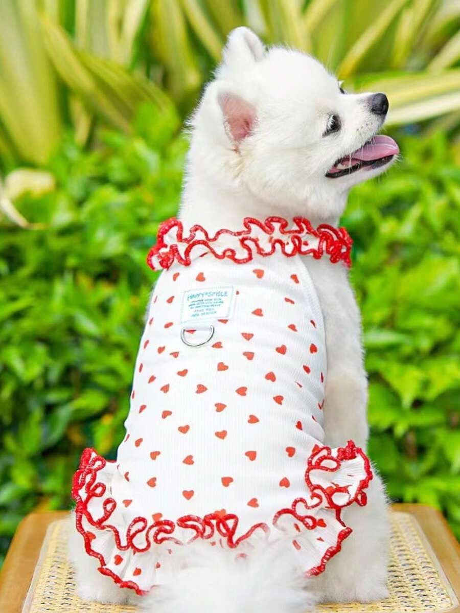 情人节小红心碎花宠物狗/猫连衣裙，轻盈透气，春夏款