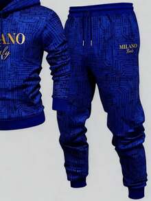 [Shop's Best-Seller2pcs Set] Men's Fashion Urban Style Blue Milano Circuit Board Printed Hoodie Set - Suitable For Daily Travel & Italian Personal Outfit Occasions - Màu hỗn hợp - Xem 7