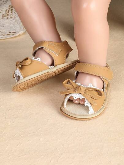 Summer Infant Girl Soft Sole Sandals, Toddler Lace Bow Princess Shoes, 0-6-9 Months