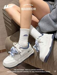1 Pair Women's Lace-Up Low-Top Casual Sneakers, Fashion Lightweight Non-Slip Outdoor Sports Shoes - 米深藍色 - 查看 8