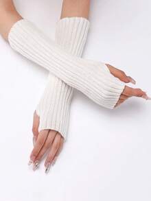 New Women Arm Warmers, Japanese Gothic Black & White Knitted Fingerless Gloves, Wrist Cuffs, Harajuku Style - A - View 1