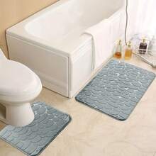 1 pieza/2 piezas Alfombra de baño o tapete de inodoro de unicolor, simple y clásico, con textura de piedra, antideslizante y absorbente, para decoración del hogar, baño, piso, alfombra exterior, felpudo de entrada, decoración de otoño, accesorios de baño, regreso a la escuela - Gris Claro - Ver 1