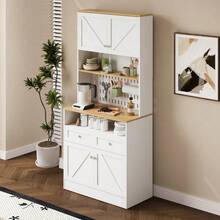 Meuble de rangement (buffet) blanc design – Avec 4 portes, 2 tiroirs et des poignées argentées – Idéal pour une salle à manger au rangement élégant et spacieux. - défaut - Voir 7