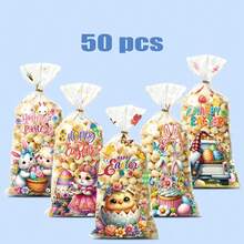 50/100pcs Easter 2026 New OPP Self-Adhesive Bags, Rabbit & Egg Cartoon Gift Packaging Bags - Multicolor - View 4