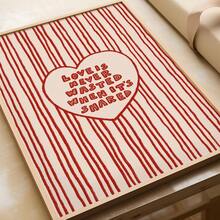 1pc Frameless Poster With Red And White Stripes And A Red Heart Featuring The Quote 'Love Is Never Wasted When It Is Shared' A Romantic Poster, Bedroom Wall Decoration, Suitable For Personalized Posters And Room Decor. - Multicolor - View 3