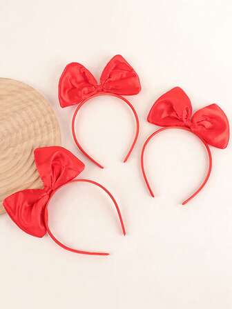 1/2/3 piezas Diadema con lazo rojo grande para niñas - Accesorio para el cabello de princesa, decoración para vestido formal, tocado para el Día de San Valentín, diadema con lazo 3D