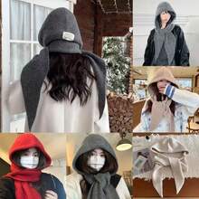 Knitted Winter Balaclava Thickened Hooded Hat Ear Protection Cap One-Piece Winter Accessories Neck Collar Outdoor Sports - Màu be - Xem 3