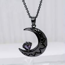 1 Piece Gothic Black Moon Pendant Necklace For Women, Gunmetal-Plated Edgy Jewelry, Perfect For Both Daily Looks And Party Occasions, Versatile Layered Necklace For All-Season Casual Wea - 紫色 - 查看 4