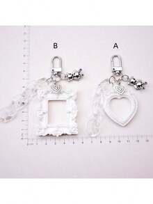 Embossed Heart-Shaped Photo Frame Keychain, Cute Pendant, Can Hold Photos, Gift, Earphone Keychain, Valentine's Day Gift, Valentine's Day Party Item, Couple's Item, Valentine's Day, Holiday Gift, Party Supplies. - Multicolor - View 9