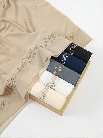 1pc Women's Muslim Headscarf, Embroidered Minimalist Middle Eastern Hijab, Malaysian Headwrap