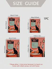 1件无框复古浴室墙面艺术“洗爪猫”海报，趣味可打印艺术品，宠物爱好者粉红装饰，复古猫咪爱好者礼物，浴室装饰艺术品 - 彩色 - 查看 5