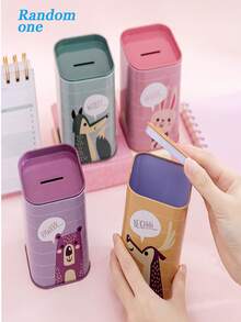 1个韩英卡通动物金属存钱罐，颜色随机，儿童方形，防锈耐用，易于打开，适合家居儿童房装饰，母亲节、父亲节、毕业典礼、乔迁之喜的理想礼物 - 彩色 - 查看 10