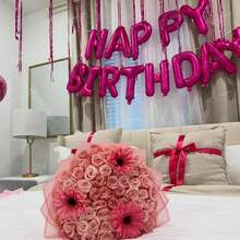 5/13/35/52/563pcs Fuchsia Pink Happy Birthday Set, Includes Fuchsia Pink Happy Birthday Letter, Heart, Bow Foil Balloons, Suitable For Ladies Theme, Birthday Room Decor, Anniversary, Birthday Party Balloons - Multicolor - View 9