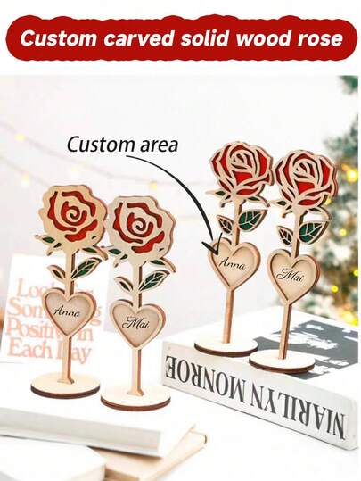 Customized Wooden Rose Bouquet - Personalized Everlasting Flower Gift For Mother's Day/Valentine's Day, Customized Carving Memento For Grandmother And Special Women