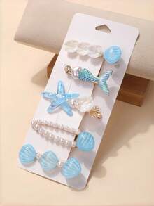 5pcs/Pack Mermaid Shell Hair Clips, Cute Kawaii Side Clips, Korean Style Sweet Girl Hair Accessories - Multicolor - View 3