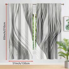 2pcs Geometric Line Curtains - Privacy Protection, Machine Washable, Rod Pocket Design, Living Room And Garden Decoration, Modern Polyester Wave Printing, Modern Home Decoration, Living Room Curtains - Multicolor - View 12