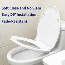 Upgraded Anti-Slip Toilet Seat Universal, Slow-Close Quiet & Easy To Install, Ergonomic Curved Design, Stable Non-Wobble Fits Most Toilets, Household Bathroom Accessory