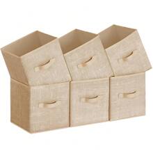 Storage Cubes, 11-Inch Non-Woven Fabric Bins With Double Handles, Set Of 6, Closet Organizers For Shelves, Foldable, For Clothes, FSandss Beige UROB026K03,10.2''Lx10.2''Wx11''H,FFSandssssBeige - FSandss米色 - 查看 1