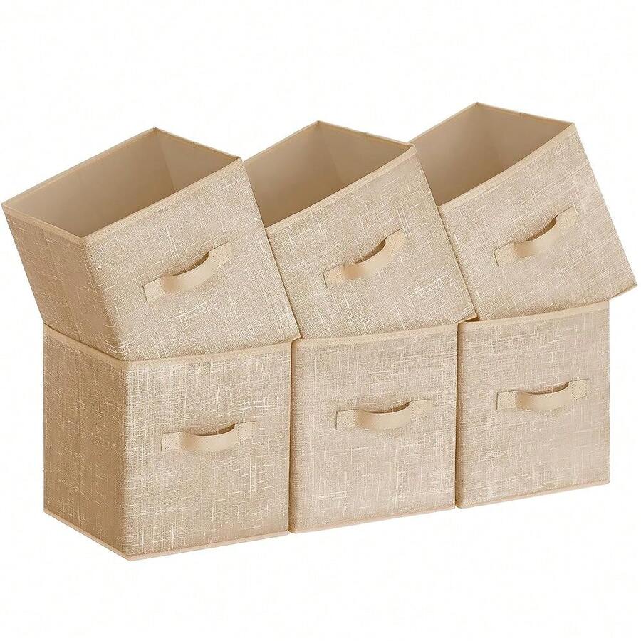 Storage Cubes, 11-Inch Non-Woven Fabric Bins With Double Handles, Set Of 6, Closet Organizers For Shelves, Foldable, For Clothes, FSandss Beige UROB026K03,10.2''Lx10.2''Wx11''H,FFSandssssBeige - FSandss米色 - 查看 1