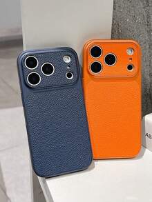 奢华大窗口仿皮哑光软边框防震保护壳，兼容 17 Air 16 15 14 Plus 13 12 11 Pro Max 17 Pro Max 手机壳 - 橘色 - 查看 11