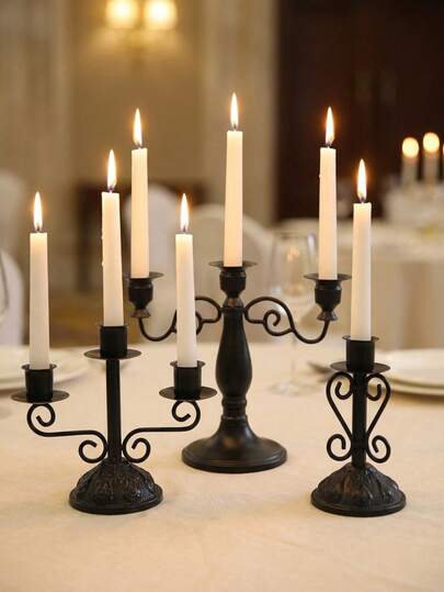 1个欧式金属烛台，婚礼道具，婚礼装饰，复古奢华风格，壁炉装饰烛台，优雅金属桌面摆件，圣诞装饰，圣诞派对用品，烛光晚餐，房间氛围装饰，家居装饰，桌面摆件，也可作为毕业礼物、情人节礼物、圣诞礼物、万圣节礼物、周年纪念礼物、节日礼物。