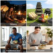 6件套时尚厨房储物食品容器套装 - 可堆叠塑料午餐/零食盒 | 防漏加厚密封，微波炉适用，专为忙碌女性设计 | 适用于办公室、学校、野餐的厨房配件