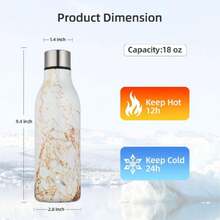 - Botella de agua aislada de acero inoxidable de 18 onzas, doble pared, a prueba de fugas, apto para lavavajillas, frío 24 horas, caliente 12 horas, color mármol-ámbar,37495043 - Lavado ligero - Ver 2
