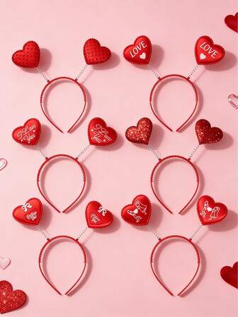 2/4/6 piezas Diadema del Día de San Valentín - Aro para el cabello con corazón rojo, Accesorio para el cabello con corazón 3D