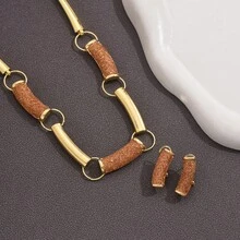 Collar de aleación de oro para mujeres, estilo simple, joyería exagerada de estilo europeo y americano, clips para las orejas, aretes, comercio transfronterizo - Oro más oro rosa - Ver 15