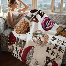 Retro And  Mix And Match Soft Flannel Throw Blanket Multifunctional Blanket Adaptation Couch Sofa Bed Office Nap Dorms Car Living Room Bedroom Picnic Travel Camping Chair Machine Washable Cozy Warm Flannel Blanket Lightweight Portable Fluffy Throw Blanket Comfortable Flannel Blanket Leopard Plaid LOVE Rhinestone Pearl Decorated Lips Like Leopard Bow Cherry Cowboy Boots "Let's Go Girls" Y2K Western Religious Mix And Match Fall Decor Autumn Decor Bedroom Decor Festival Covers Valentine's Day Birthday Anniversaries New Year Gifts Christmas Wedding Ideal Gift Blanket For Her Boyfriend Girlfriend Colleague Sisters Suitable For Movie Fans Or Unique Decor Daily Casual Blanket Cozy Soft Blanket All Season Cozy Mfort Vintage Fashion Holiday Gift, Cozy Soft Flannel Blanket & Suitable For Birthday Anniversaries, Valentine's Day, Thanksgiving, Christmas, Halloween, Wedding, New Year Gifts Provide Personalized Ideal Gifts For Her, Him, Family Members, Boyfriends, Girlfriends - 彩色 - 查看 3