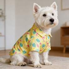 1pc Printed Lapel Pet Shirt - Tropical Leaf & Flamingo Print Short Sleeve, Breathable Puppy Clothes, Medium/Small Dog Apparel, Suitable For Westie, Chihuahua - Yellow - View 9