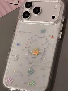 奢华星空元素时尚手机壳，闪亮水钻星球图案水晶水钻手机壳，兼容 16 Pro Max、15、14、13，小众女士全包防摔透明手机壳，春季生日礼物派对佳品 - 無色 - 查看 3