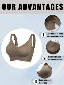 3-Piece Seamless Breathable Wireless Sports Bra For Women - Full Coverage Design, Anti-Slip Material, With Lifting And Support Functions, Comfortable To Wear, Ribbed Details, Made Of Nylon And Elastic Fiber Blend, Hand Wash. Elegant Solid Color Design. - Nhiều màu - Xem 6