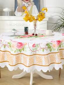 1件粉色花朵桌布，粉色花藤图案装饰桌布，涤纶桌布，派对装饰用品，春季装饰桌布，桌旗，非常适合派对装饰、餐厅厨房餐桌装饰、圆形桌布、家居装饰、生日装饰、生日礼物、家庭家居装饰、房间装饰、餐桌装饰、厨房装饰、派对礼品 - 粉紅花朵 - 查看 4