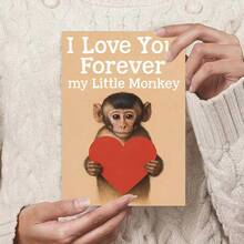 1pc "I Love You Forever My Little Monkey Cute Valentine's Card" Adorable Monkey Greeting Card – Red Heart Design Detail, Sweet Love Card With Envelope, Blank Inside For Personal Notes, Perfect Gift For Partners With Playful Nicknames To Celebrate Warm Bond, Ideal For Valentine's Day, Charming Card Blending Cute Style & Sincere Warmth - Multicolor - View 7