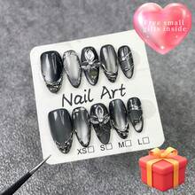 Dark Style Cat Eye Nail Stickers 3D Carved Liquid Texture Wearable Nails Designed For Women And Girls 10 Pieces/Set Available In 3 Sizes Suitable For Parties Weddings Daily Wear Comes With Small Gift - 中杏仁 - 查看 2