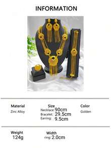 4件套镀金镂空流苏吊坠项链套装，包括项链、耳环、手链和戒指，适合沙特阿拉伯、欧洲和美国、迪拜、非洲新娘佩戴，可用于婚礼、派对、约会、万圣节、圣诞节、生日、母亲节、毕业典礼、节日礼物等场合。 - 金黃色 - 查看 7