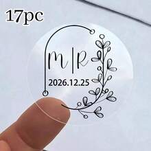 17/35/70pcs Custom Clear Plastic Stickers With Black Print ,Personalized Wedding Transparent Stickers,Stickers For Wedding,Personalized Label Transparent Sticker,Valentine's Day Gift, Couple Gift - Multicolor - View 12
