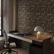 1 Roll 3D Vintage Brick Texture Decorative Wall Sticker, Asymmetrical Black & Gold Geometric Pattern, TV Backdrop DIY Decor, Easy To Clean, Suitable For Cabinets, Furniture And Room Walls, Self-Adhesive Wallpaper - Multicolor - View 2