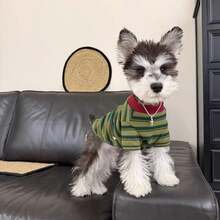 1pc Thin Striped Round Neck T-Shirt Basic Dog Clothes For Small/Medium Dogs, Suitable For Spring/Autumn, Anti-Shedding For Poodle, Maltese - Green - View 3