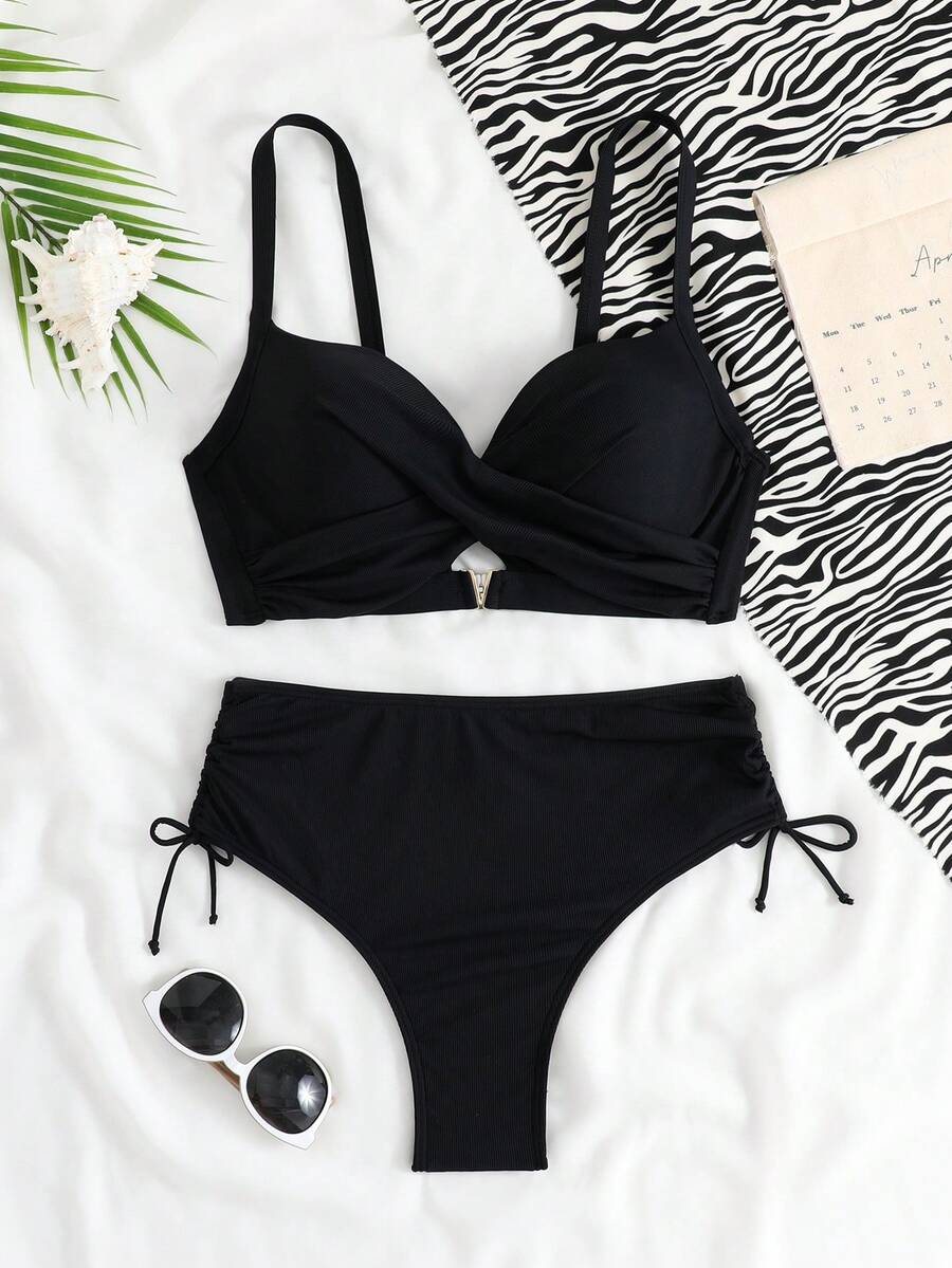 RWX VEST Modern Plus Size Bikini With High Waist Design 2025 XX559 - 黑色 - 查看 1