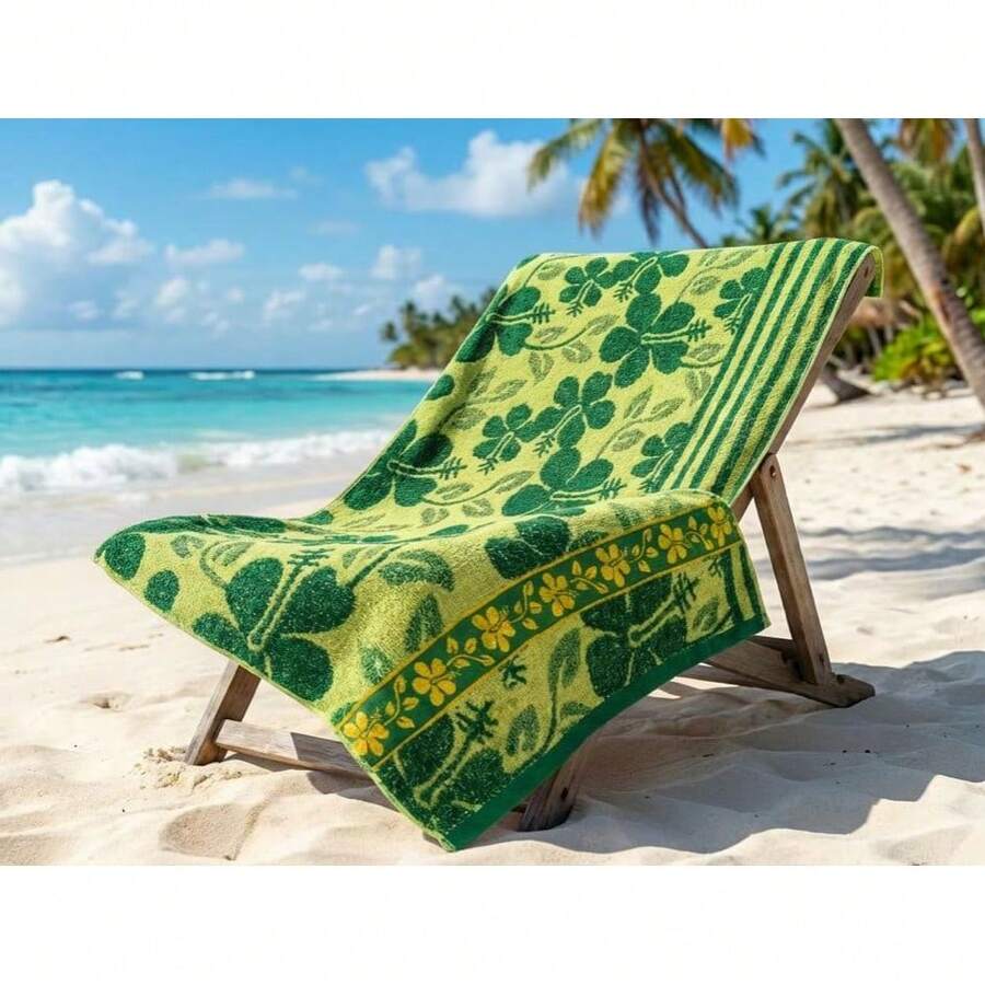 Large Bath Towel Set 140x70cm Embroidered Soft Terry Cloth High Quality Assorted Designs - Green - View 1