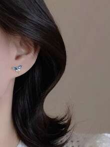 1 Pair Elegant Cubic Zirconia Dragonfly Stud Earrings, Sophisticated Design Suitable For Daily, Casual And Party Wear