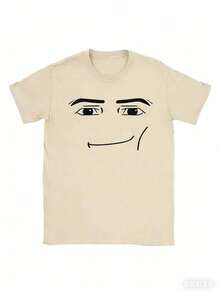 180Gpure CottonAnime Robot Robloxs Face T-Shirts Women Fun Tees Crew Neck Short Sleeve T Shirts Women Clothing Harajuku T ShirtsGIFT-White And Navy Off-The-Shoulder Cropped Top - Apricot - View 1
